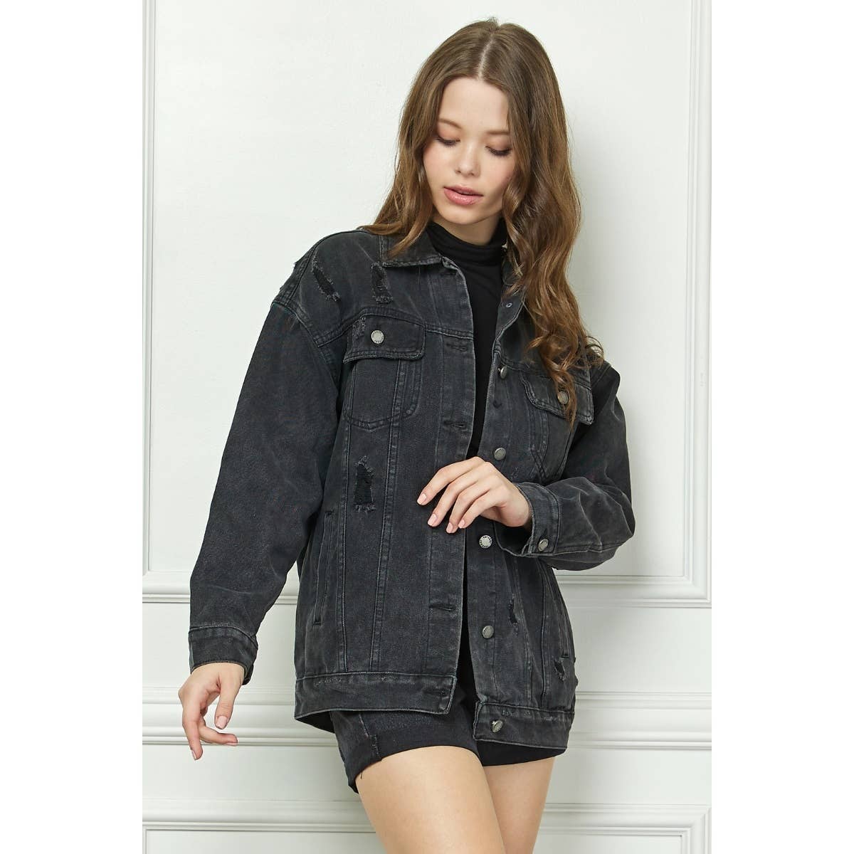 Black Wash Distressed Denim Jacket