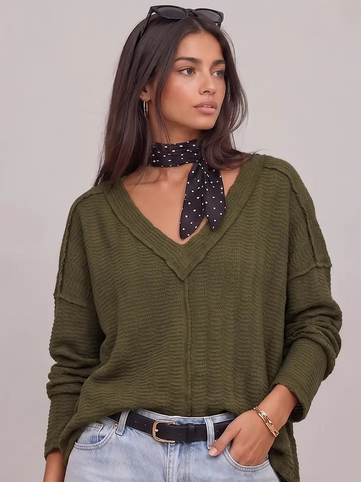 Open Weave V-Neck Top