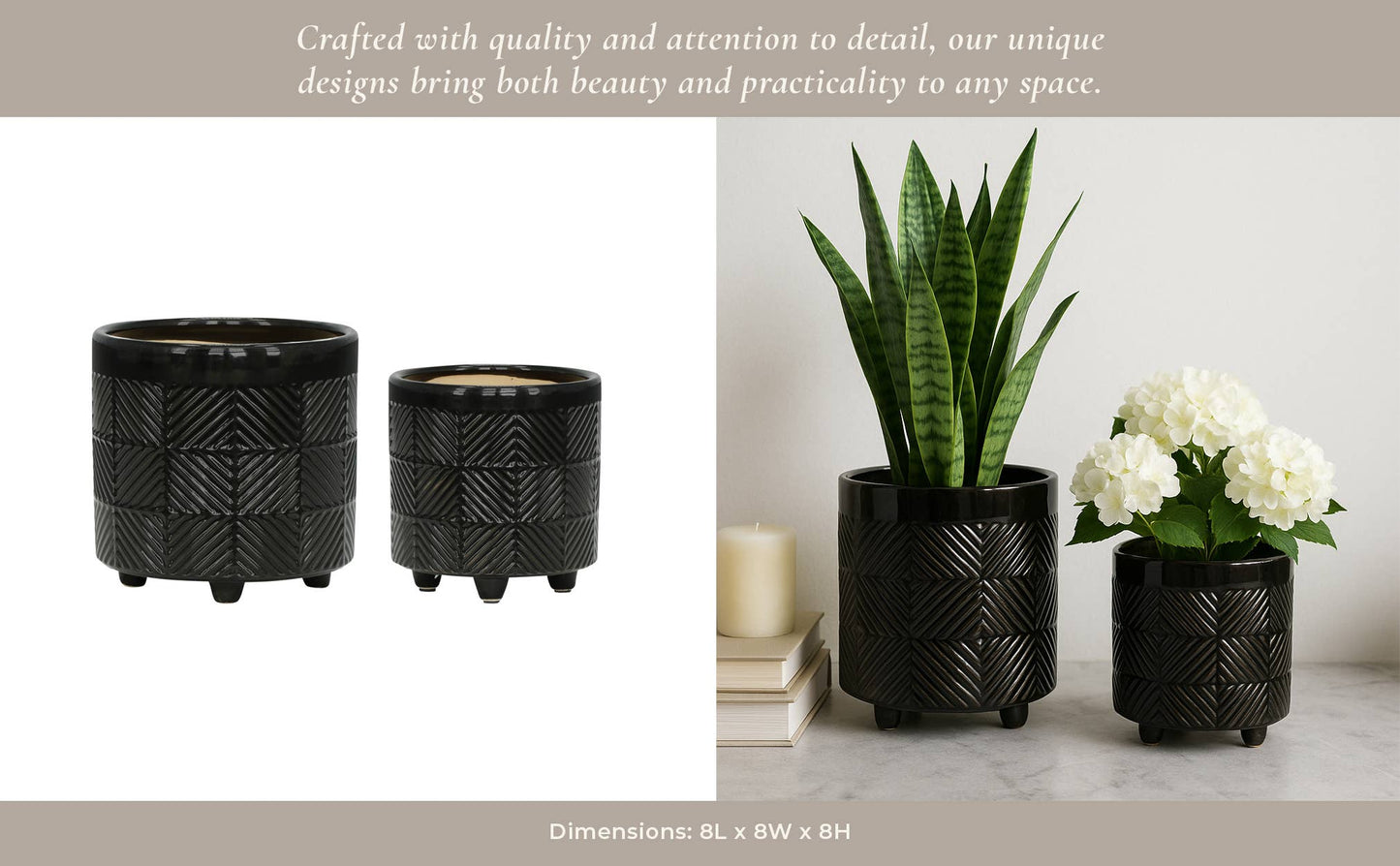 Black Ceramic Textured Footed