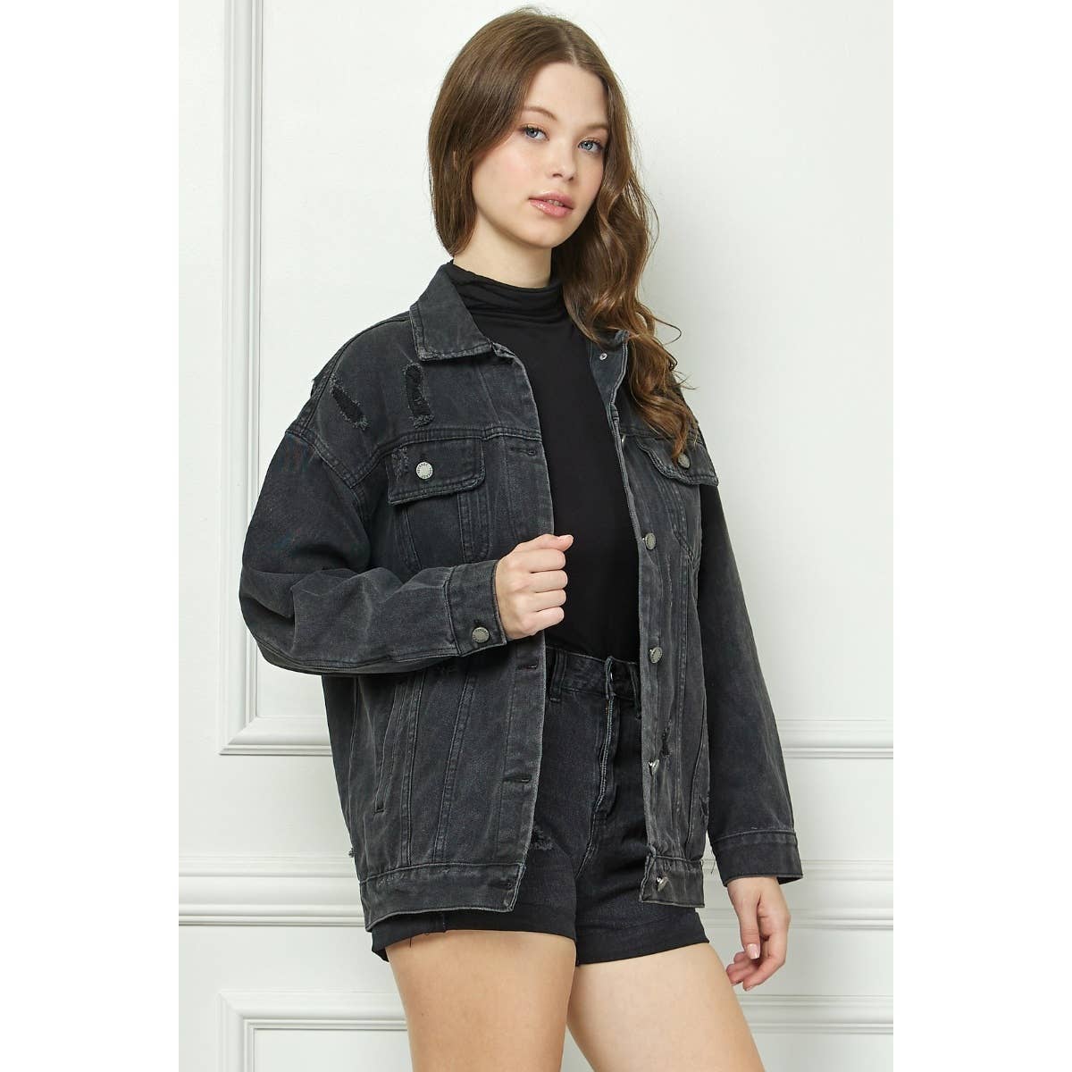 Black Wash Distressed Denim Jacket