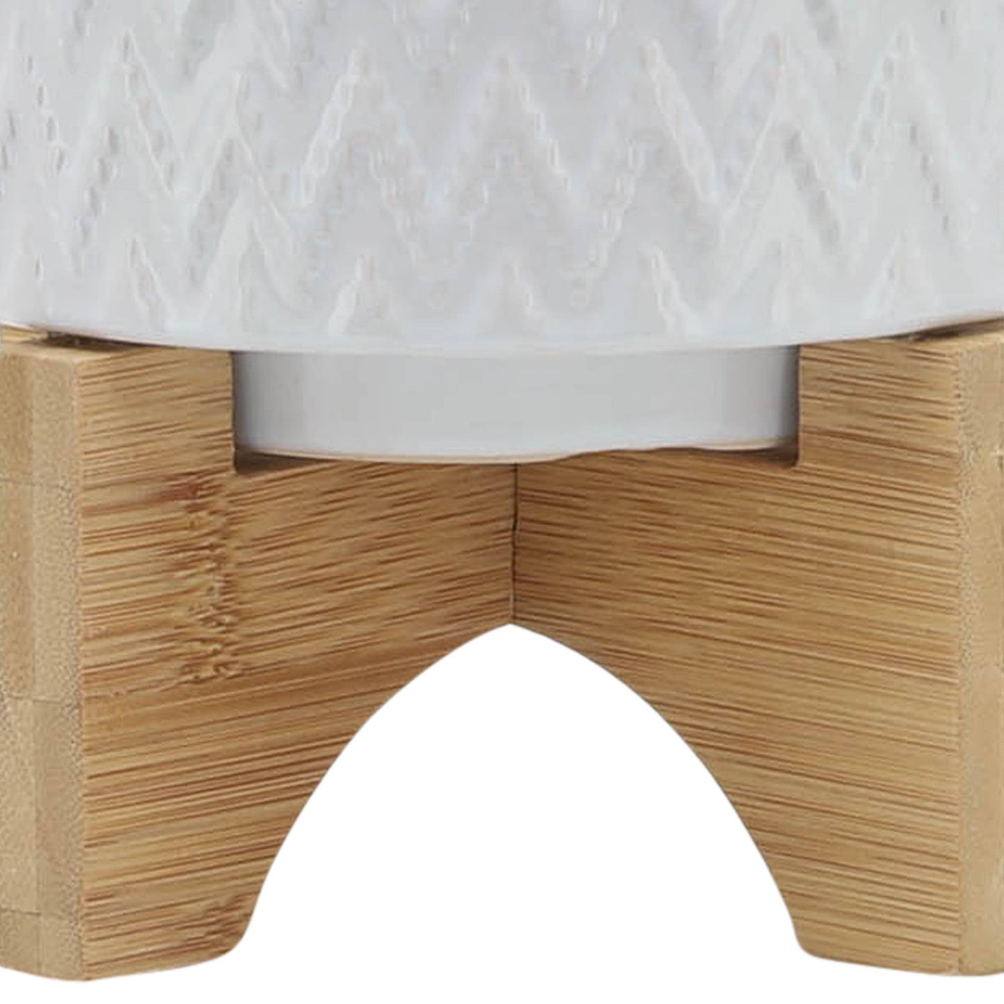 White Ceramic Round Chevron on Wood Stand