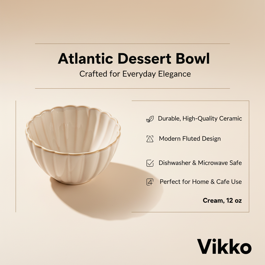 Vikko - Atlantic, Dessert Bowl, Cream, 12 oz