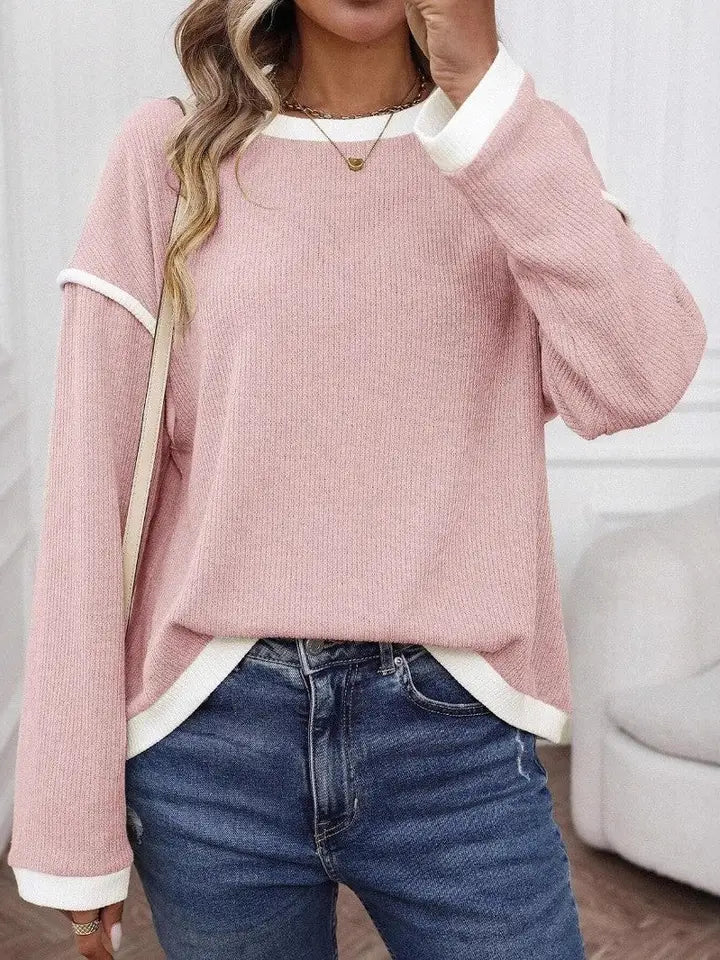 Colorblock Knit Look Pullover