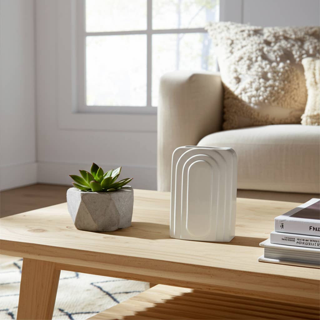 White Ceramic Rectangle Etched Arch