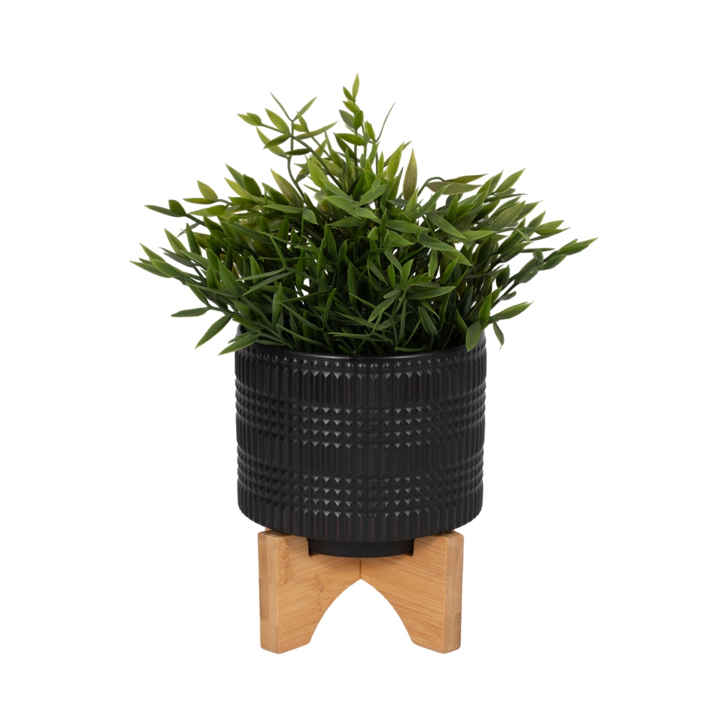 Black Ceramic Round Tribal with Wood Base