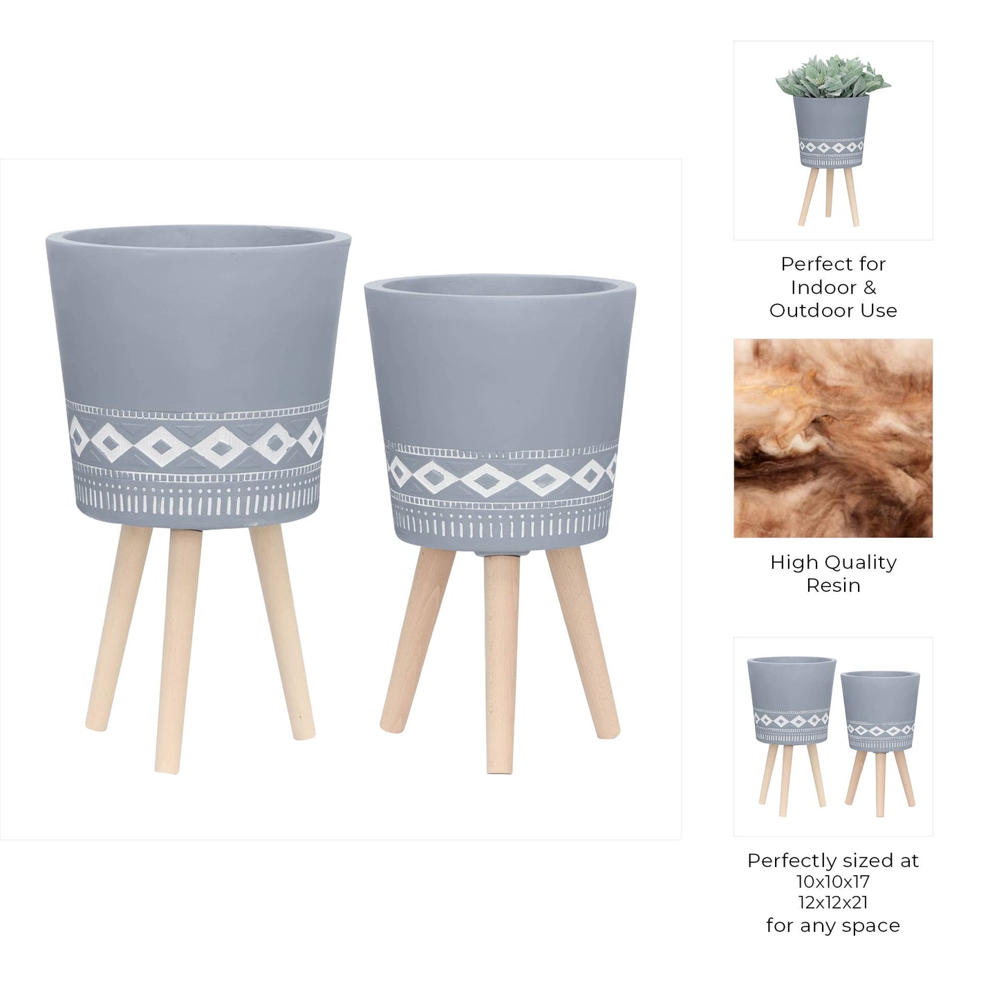 Grey Resin Diamond on Wood Legs