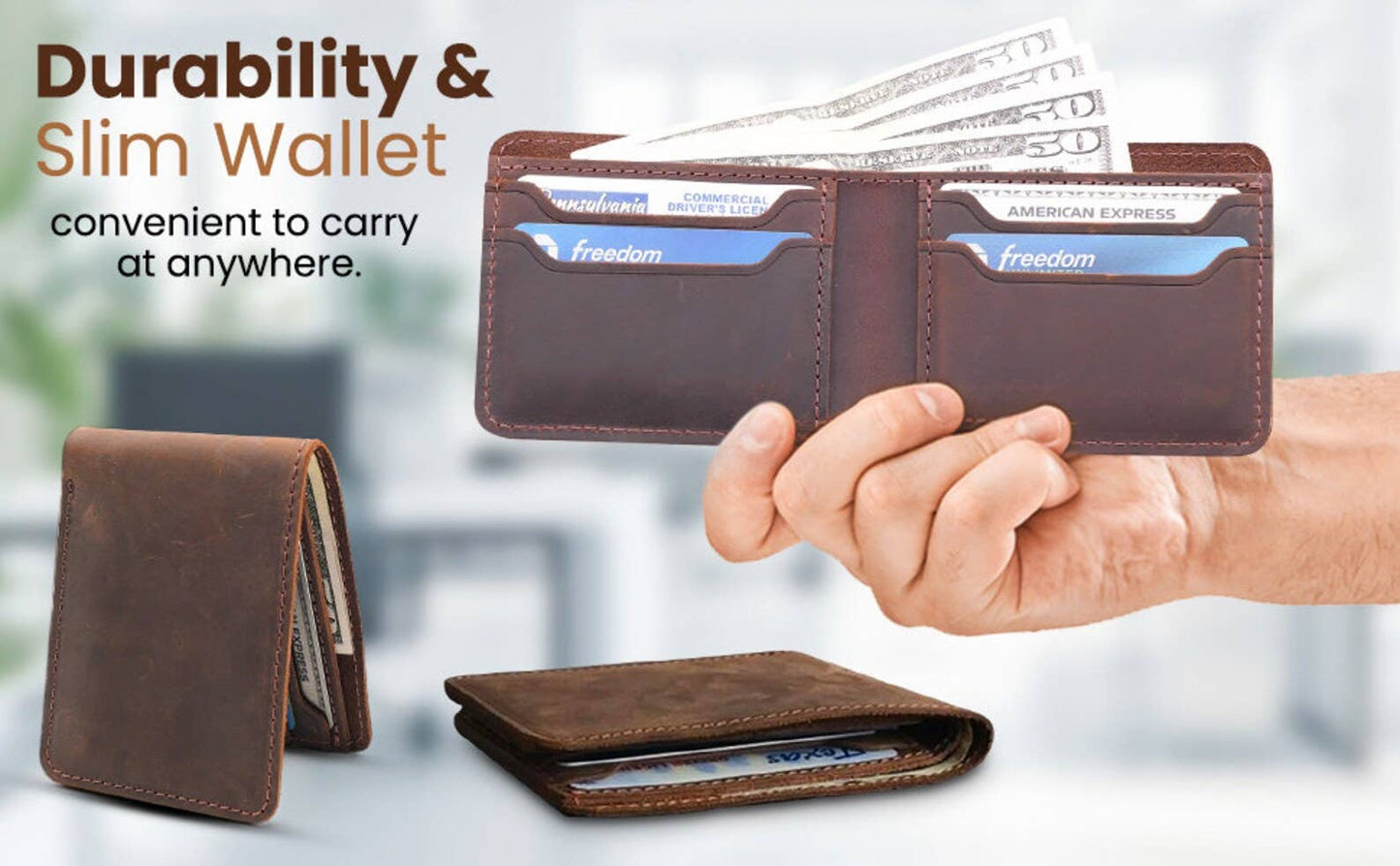 Genuine Leather Bifold Wallet Handmade Wallet for Men Rustic