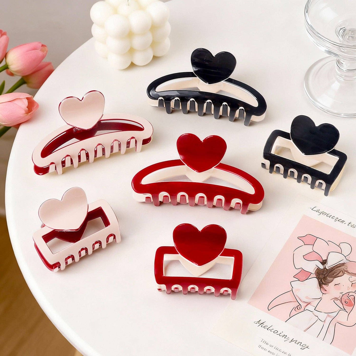 Heart Color block Hair Claw Clip