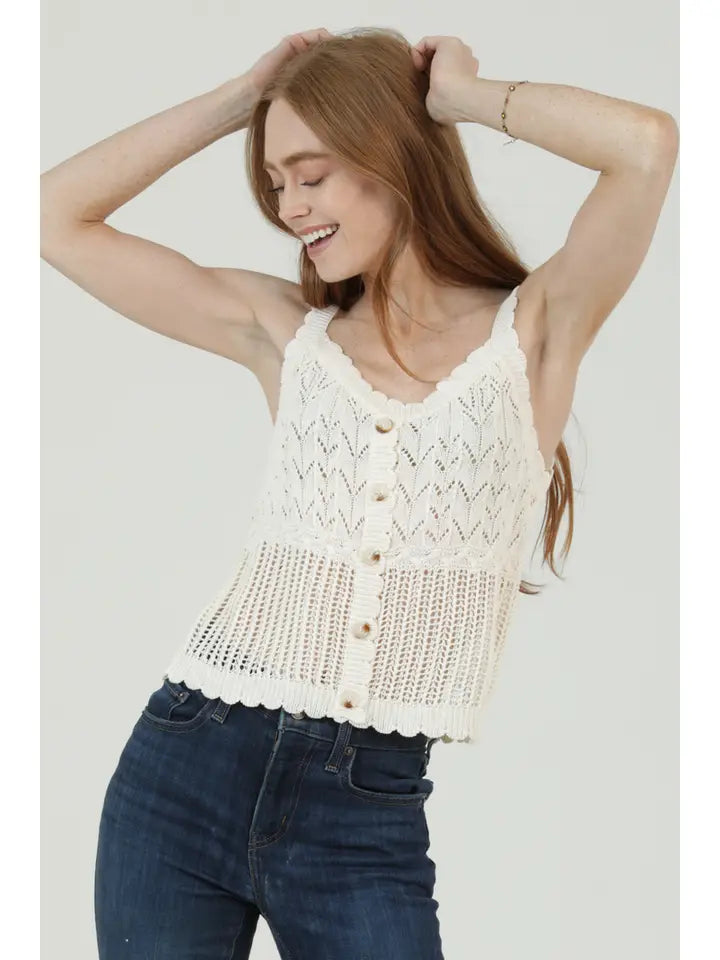 Button Front Open Knit Tank Top