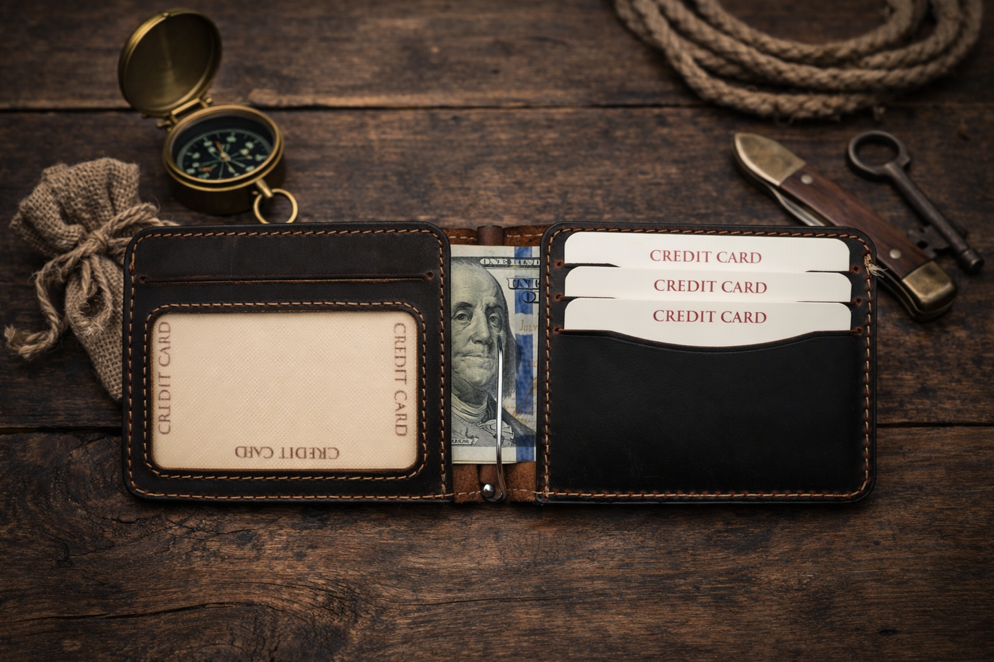 Leather Money Clip Wallet for Men, Bill Clip, Slim Wallet