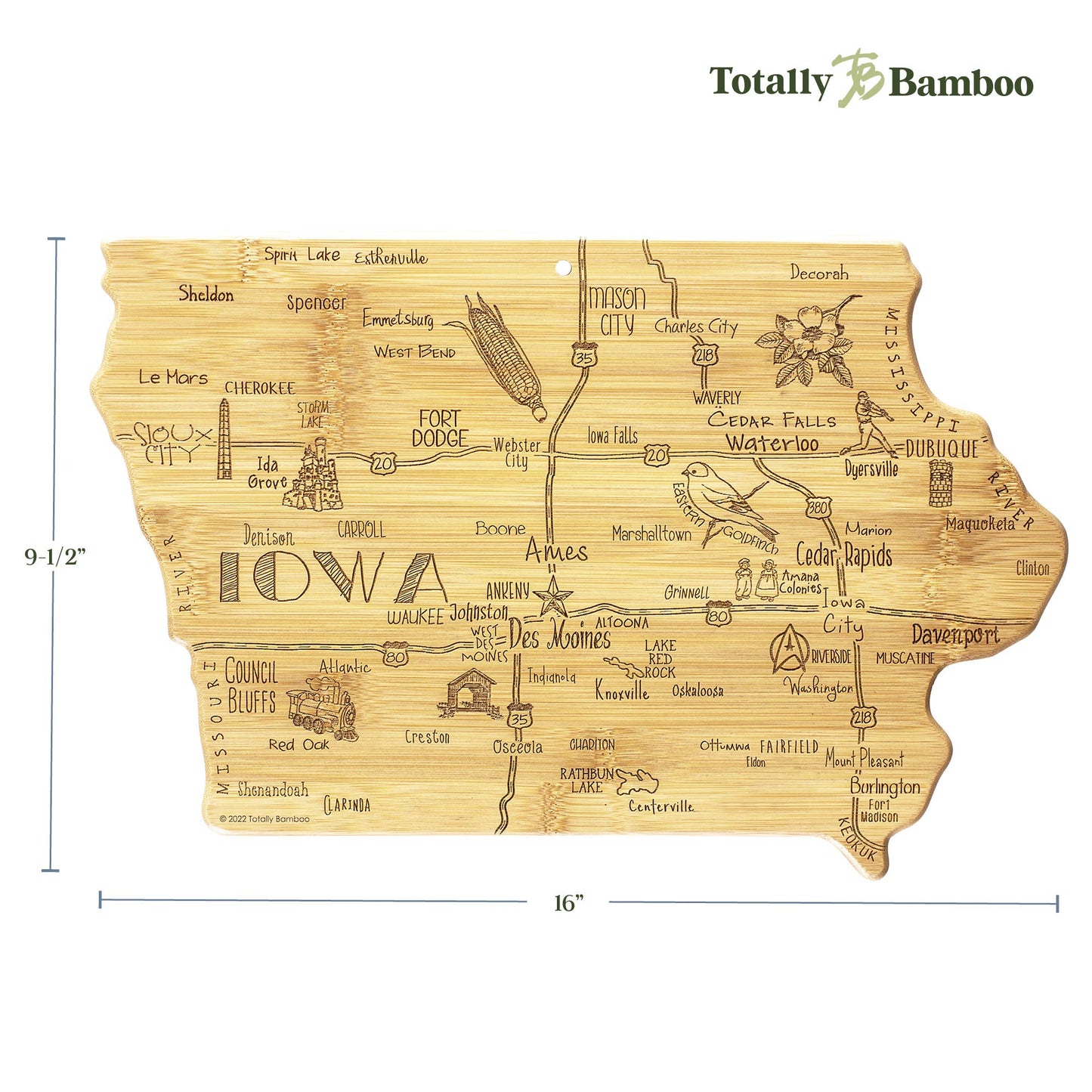 Destination Iowa Cutting Board with Engraved Artwork