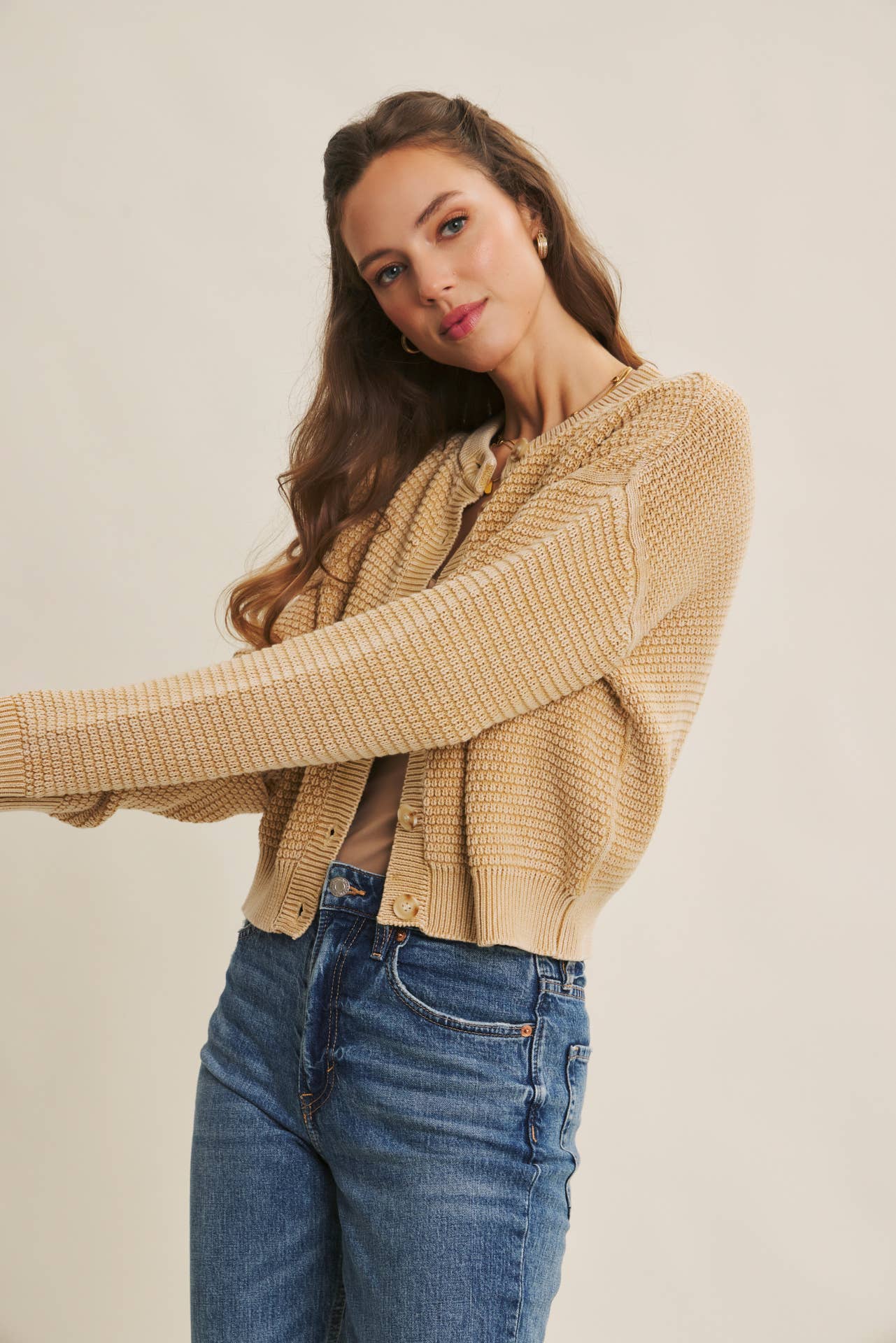 Mineral Washed Cable Knit Cardigan