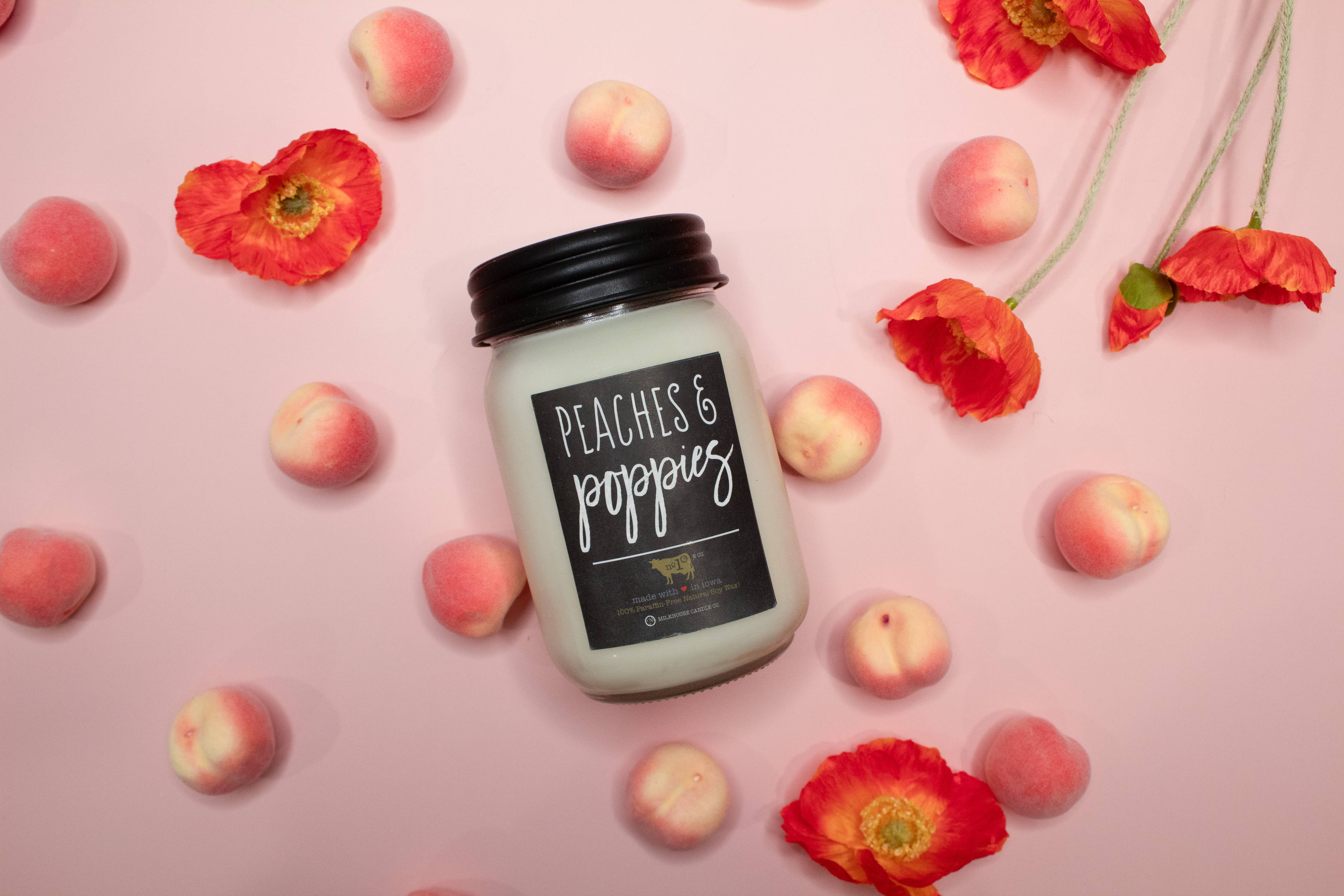 13 oz Mason Jar Candle: Peaches & Poppies