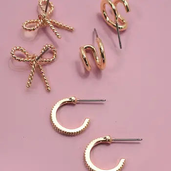 Trio Huggie Bow Hoop Earrings