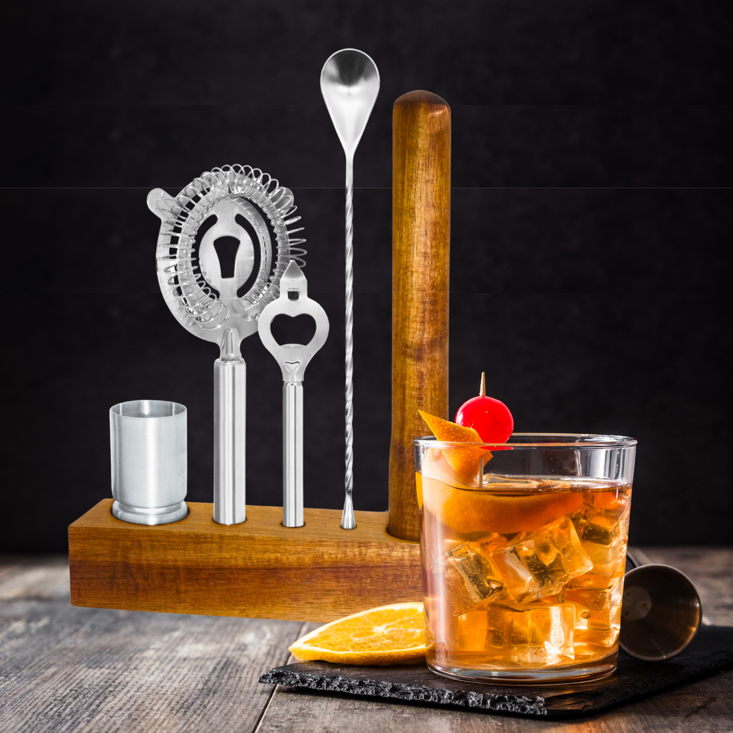 Bar Tool Set 6 pc - Acacia / Stainless Steel