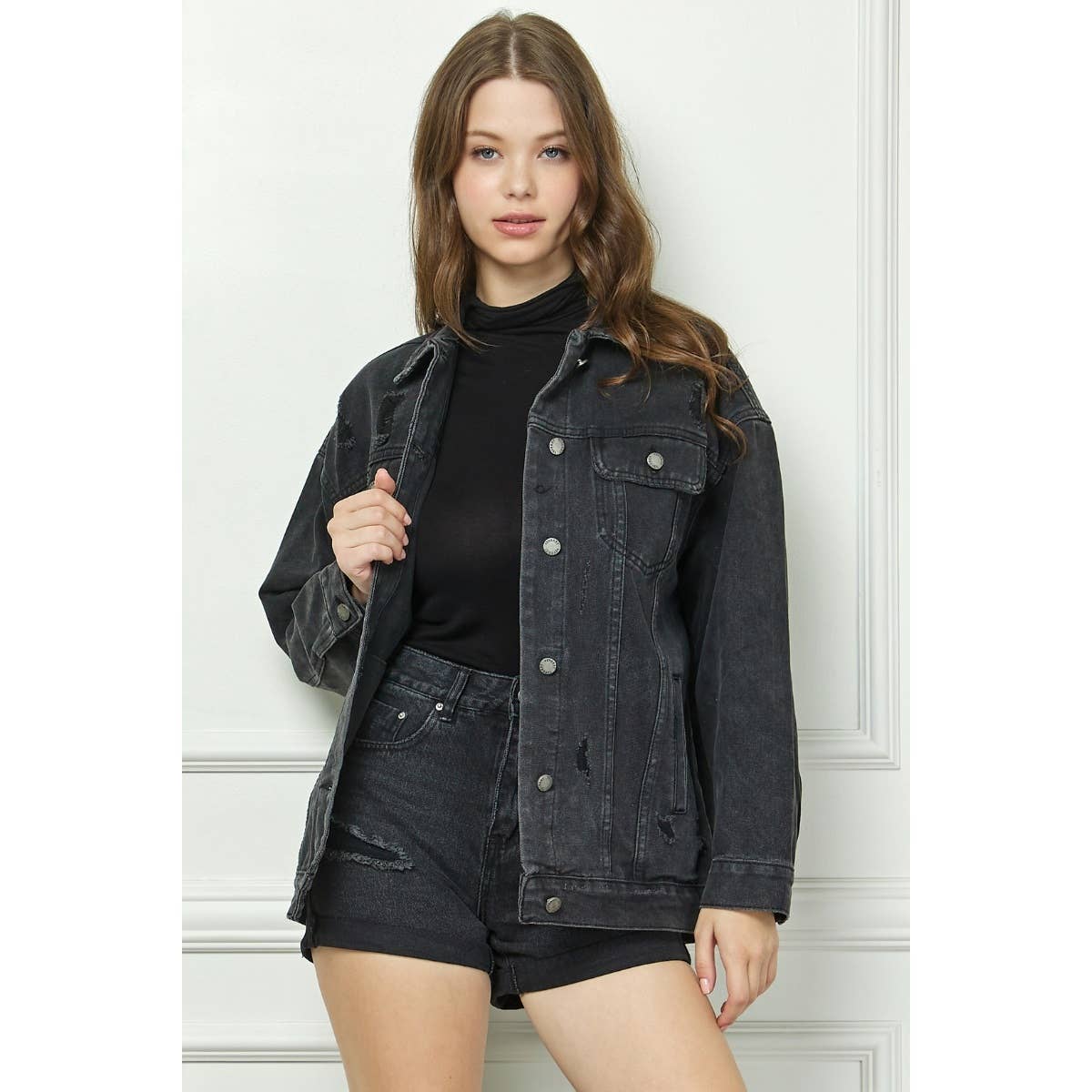 Black Wash Distressed Denim Jacket