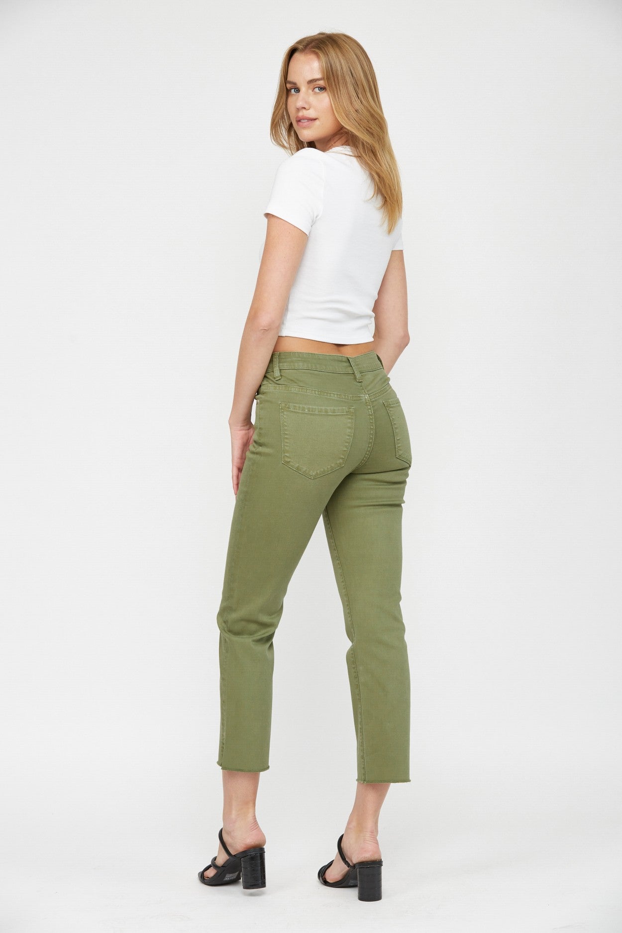 Mica Olive Mid Rise Straight Leg