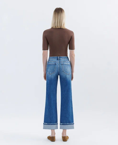 Dark Stone Flying Monkey High Rise Cuffed Slim Wide Leg Jeans