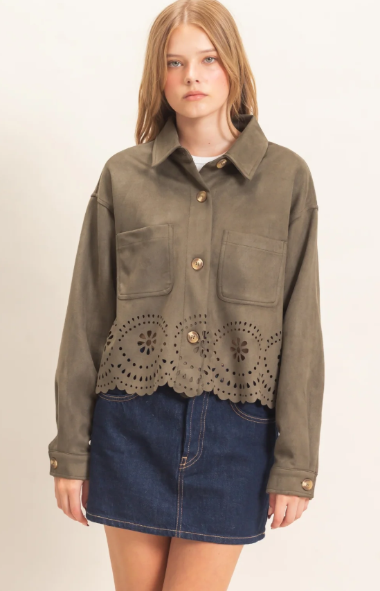 Suede Jacket With Laser Cut Hem
