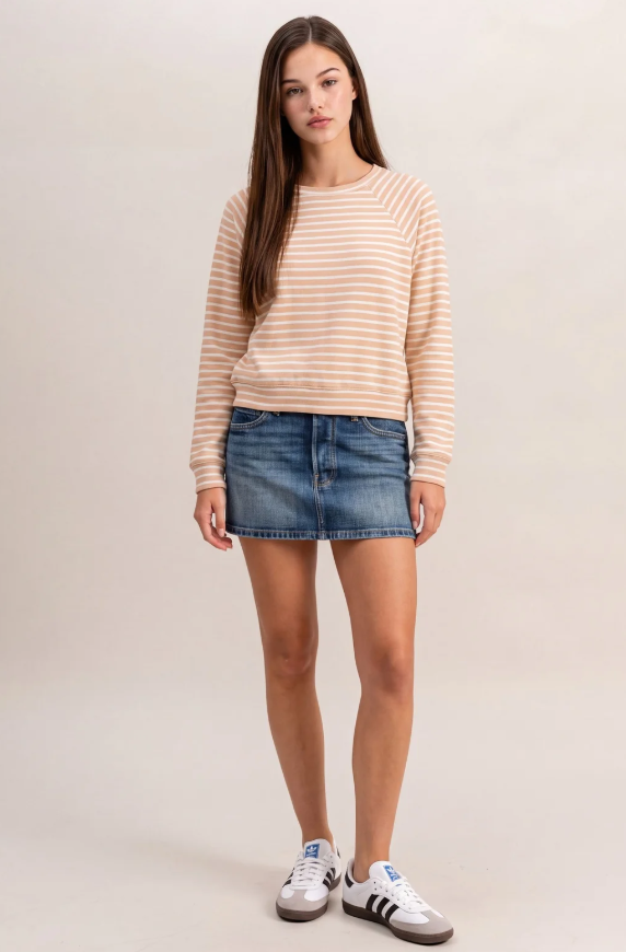 Striped Waffle Knit Raglan Top