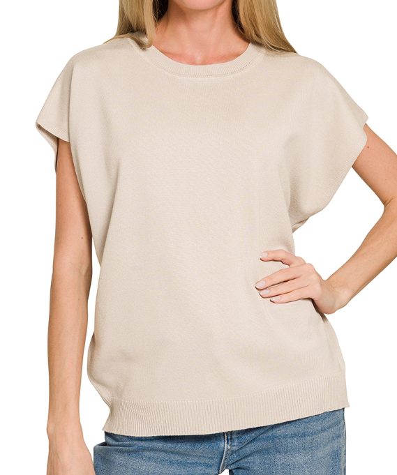 Viscose round-neck short sleeve sweater
