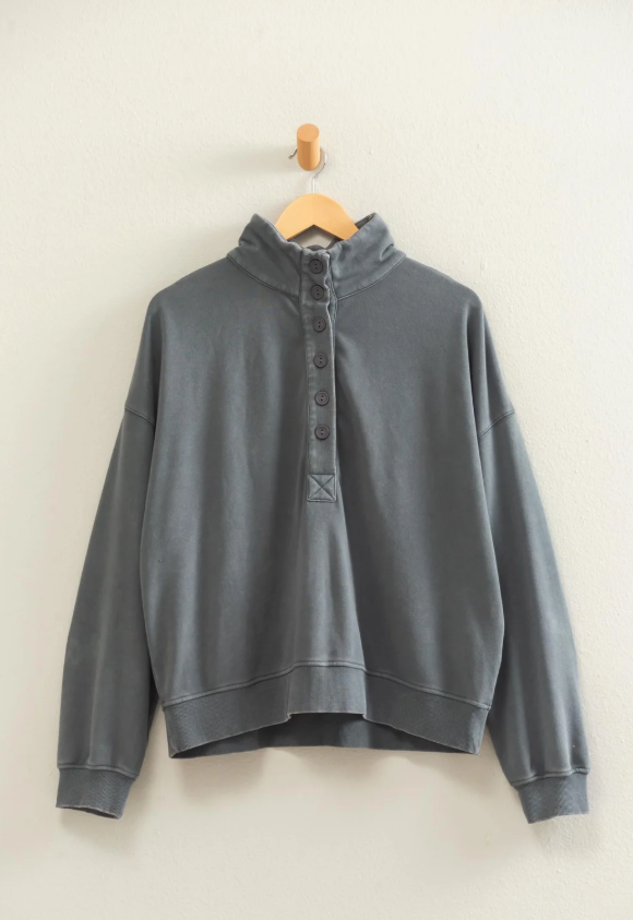 Mineral Wash Button Front Sweatshirt