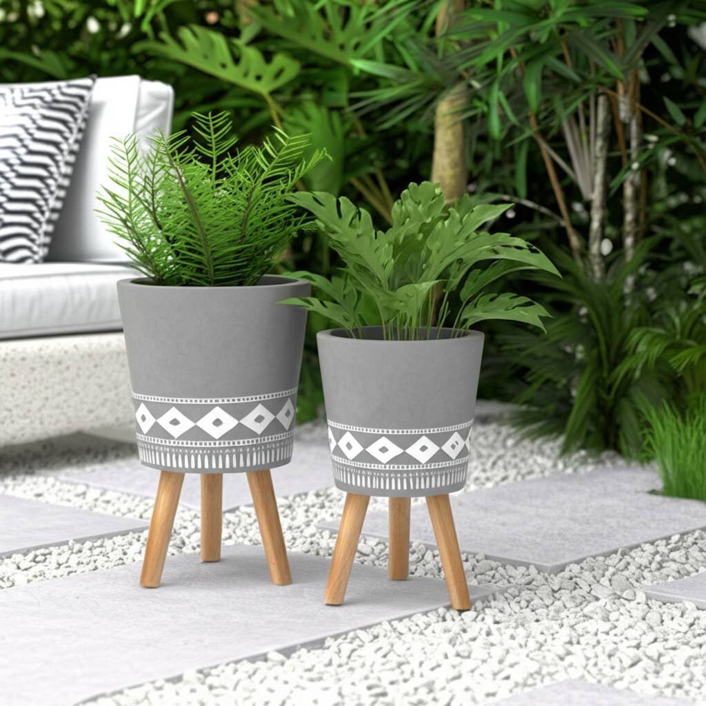 Grey Resin Diamond on Wood Legs