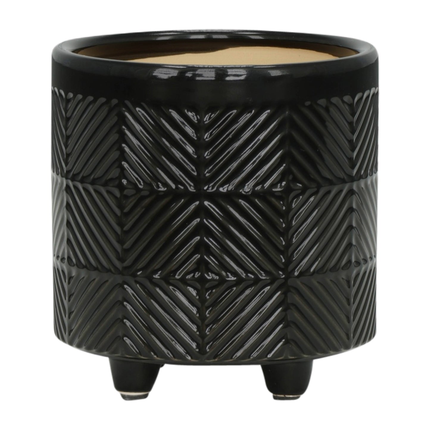 Black Ceramic Textured Footed