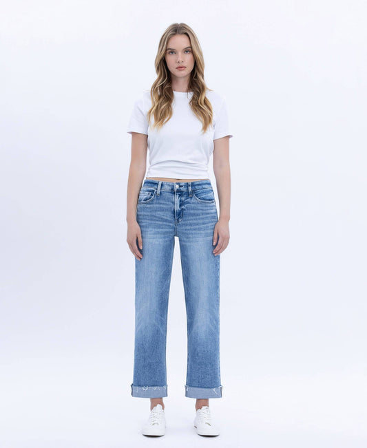Delectable Flying Monkey High Rise Cuffed Crop Straight Jean