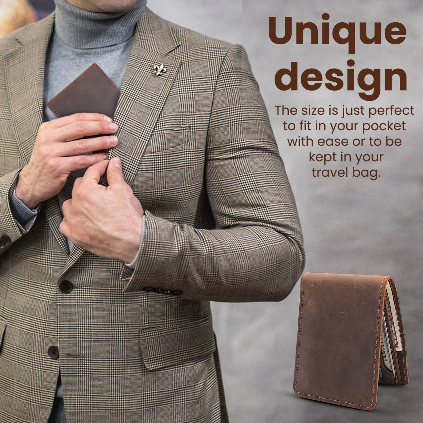 Genuine Leather Bifold Wallet Handmade Wallet for Men Rustic
