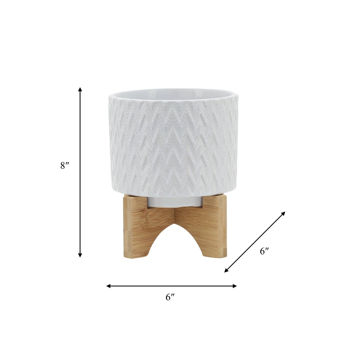 White Ceramic Round Chevron on Wood Stand