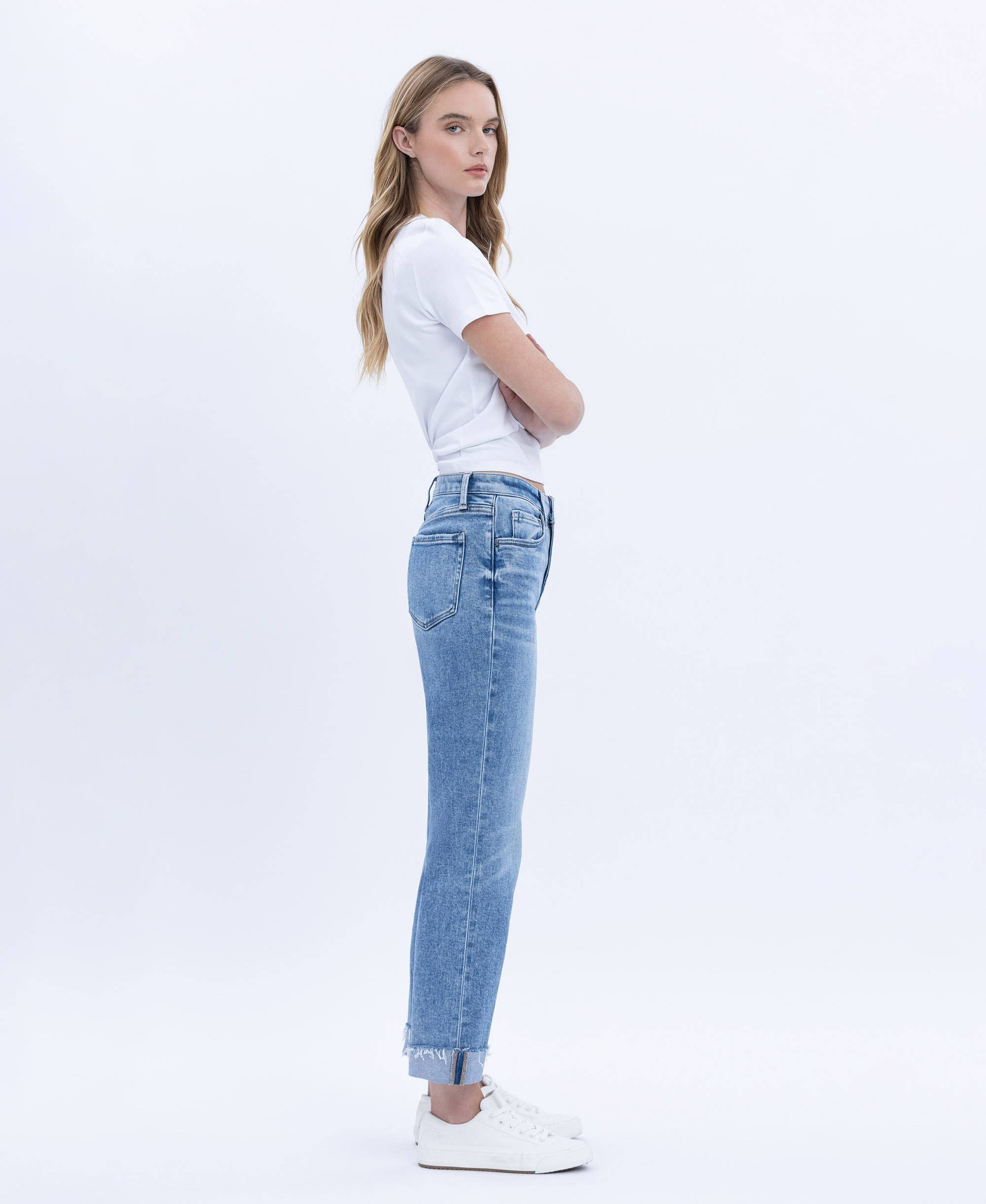 Delectable Flying Monkey High Rise Cuffed Crop Straight Jean