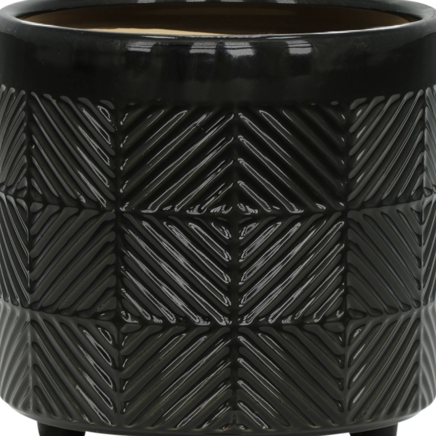 Black Ceramic Textured Footed