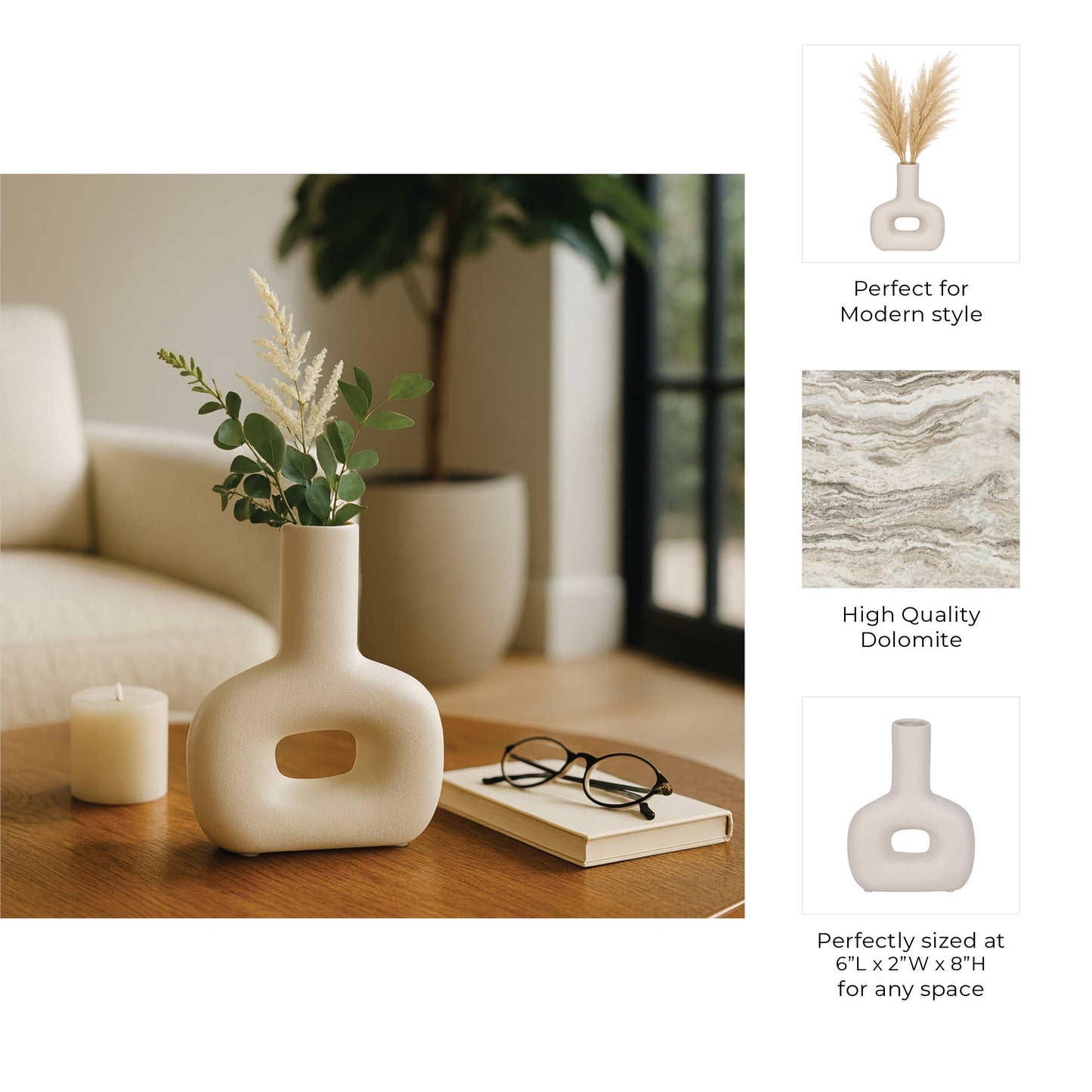 Ivory Ceramic Modern Abstract Cut-out