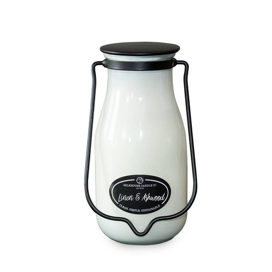14 oz Milkbottle Candle: Linen & Ashwood