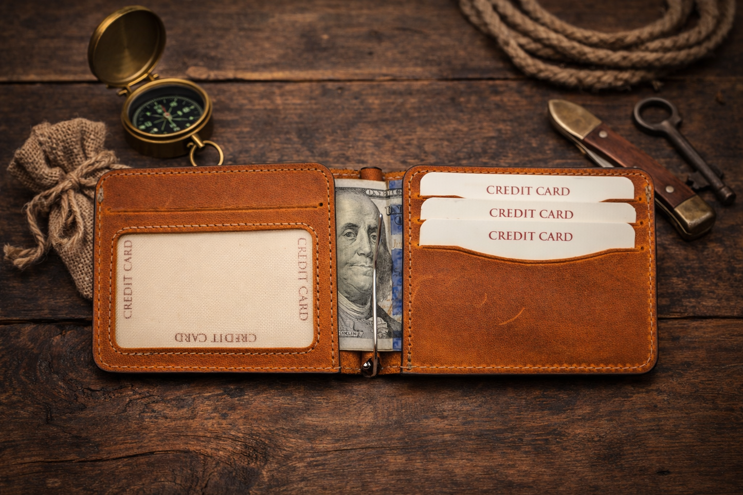Leather Money Clip Wallet for Men, Bill Clip, Slim Wallet