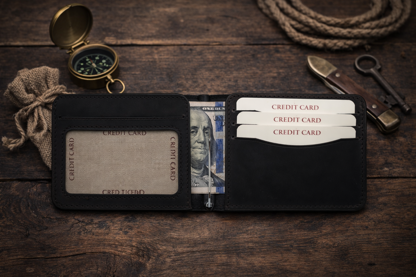 Leather Money Clip Wallet for Men, Bill Clip, Slim Wallet