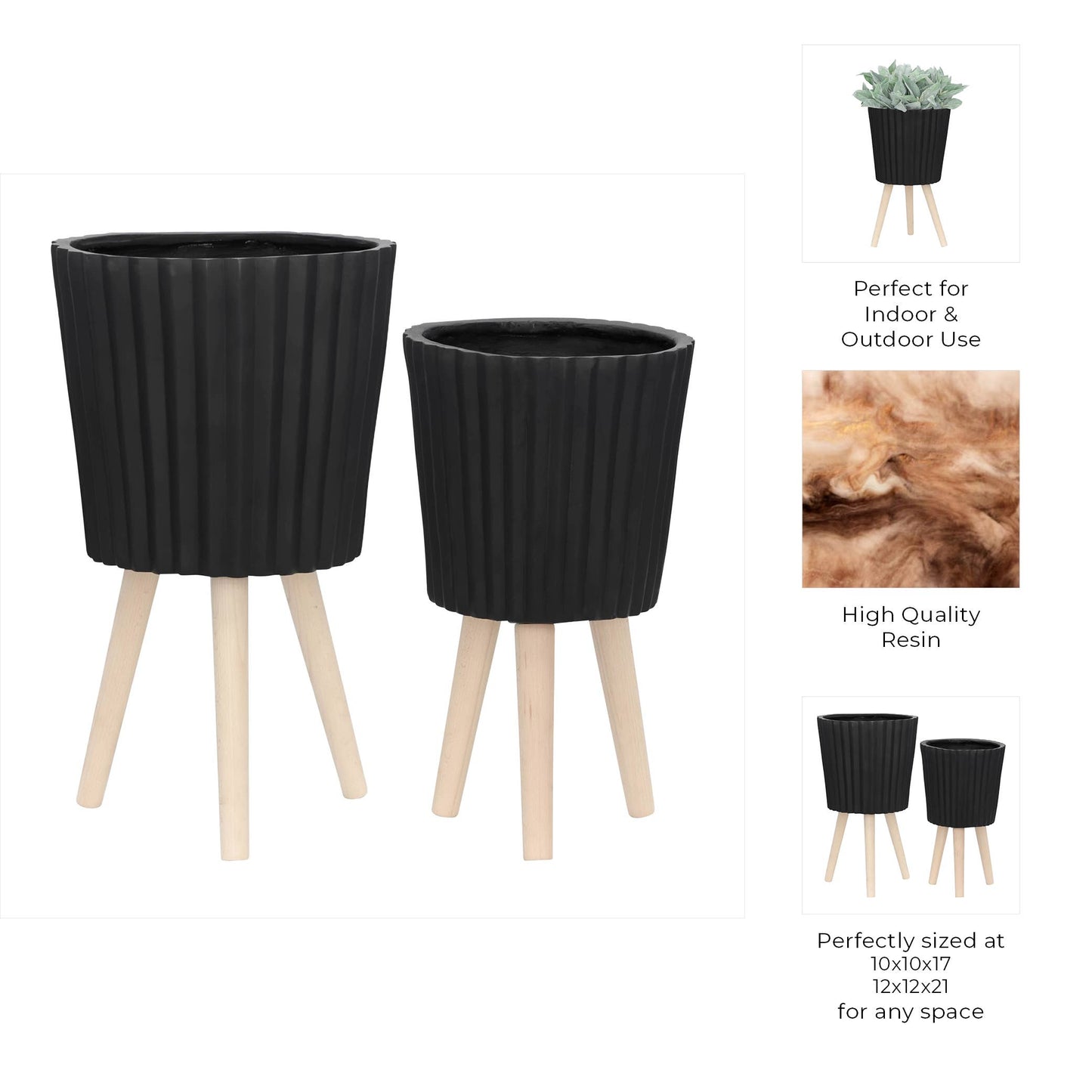 Black Resin Round on Wood Legs