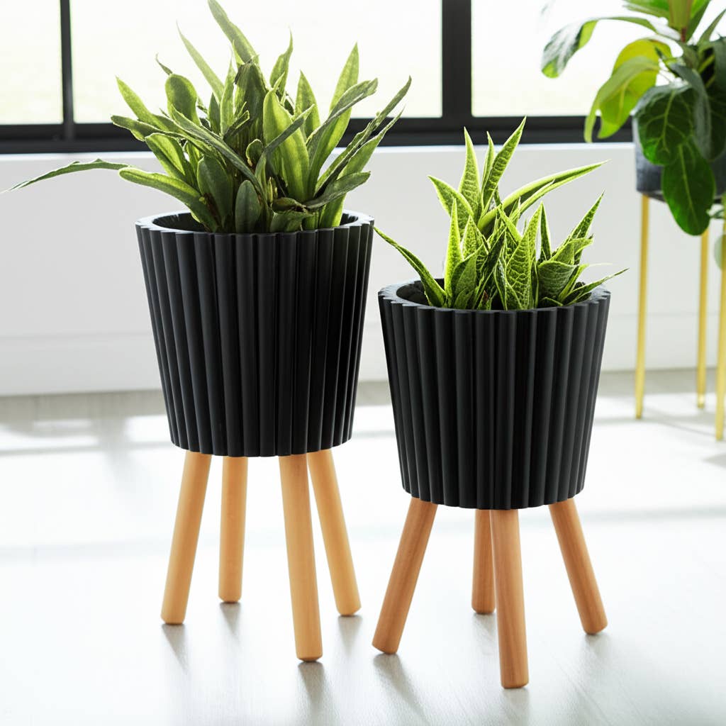 Black Resin Round on Wood Legs