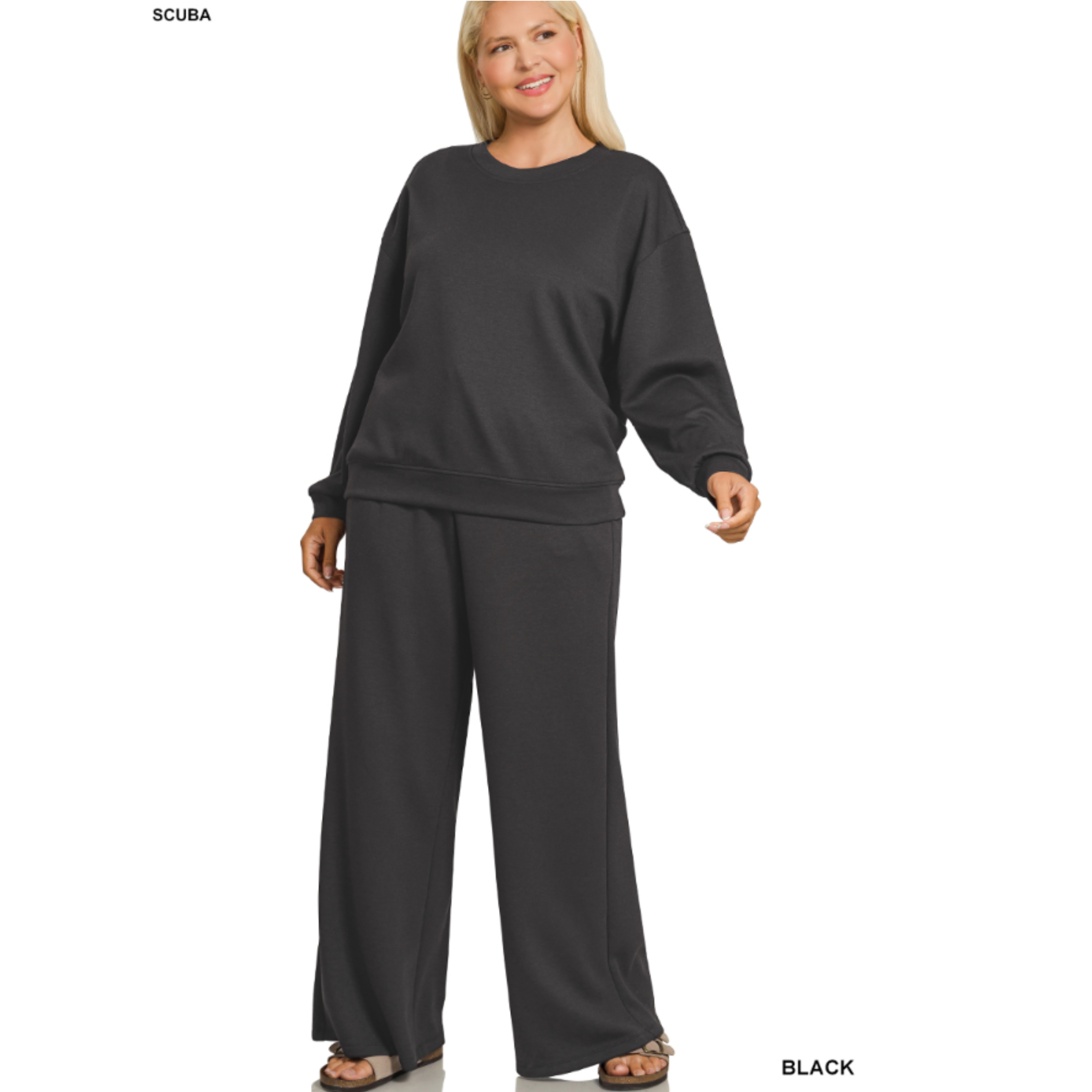 Scuba Crewneck Pullover and Wide Leg Pants Set