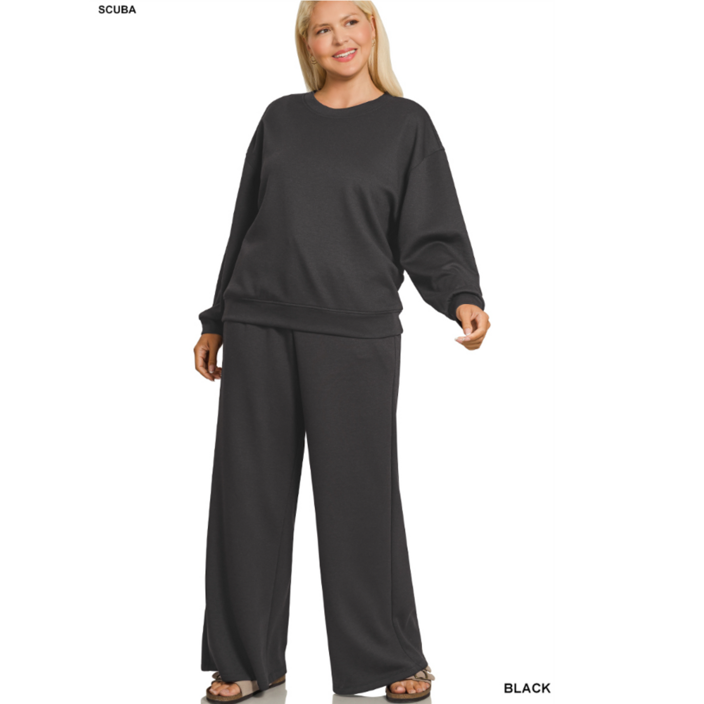 Scuba Crewneck Pullover and Wide Leg Pants Set
