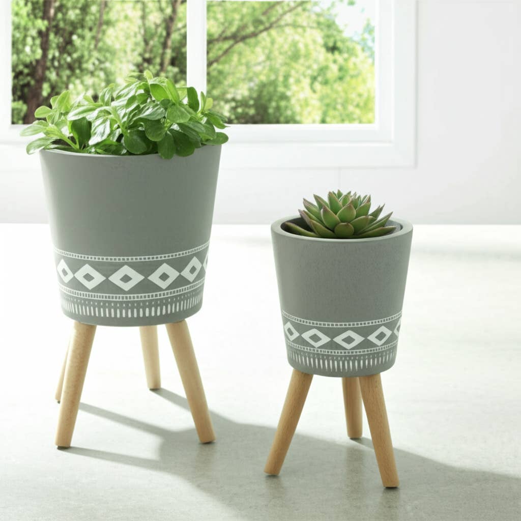 Grey Resin Diamond on Wood Legs