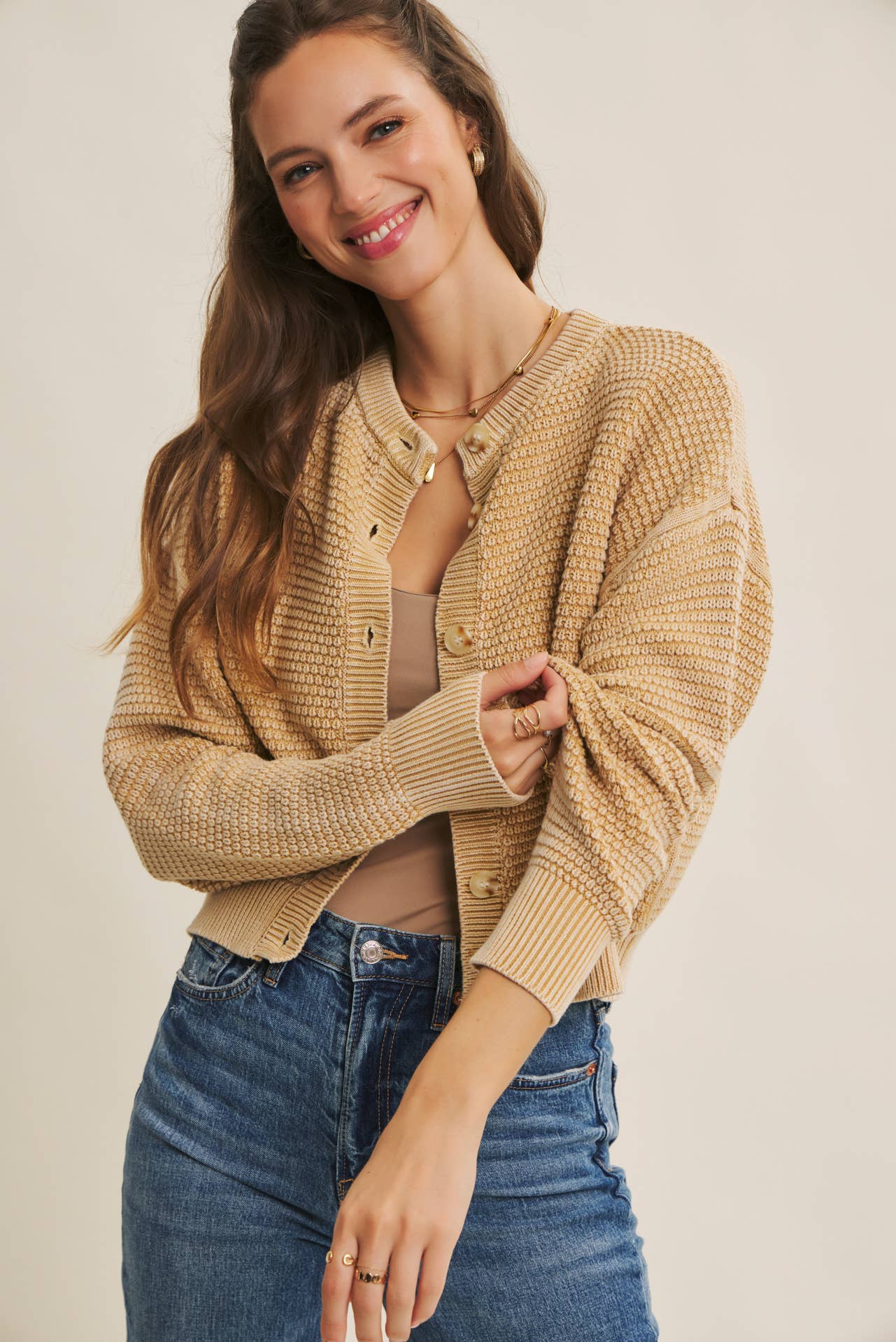 Mineral Washed Cable Knit Cardigan