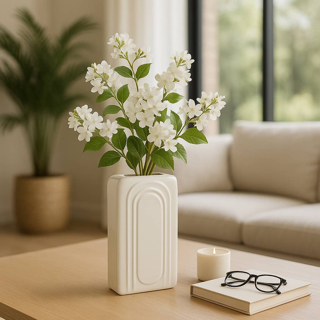 White Ceramic Rectangle Etched Arch