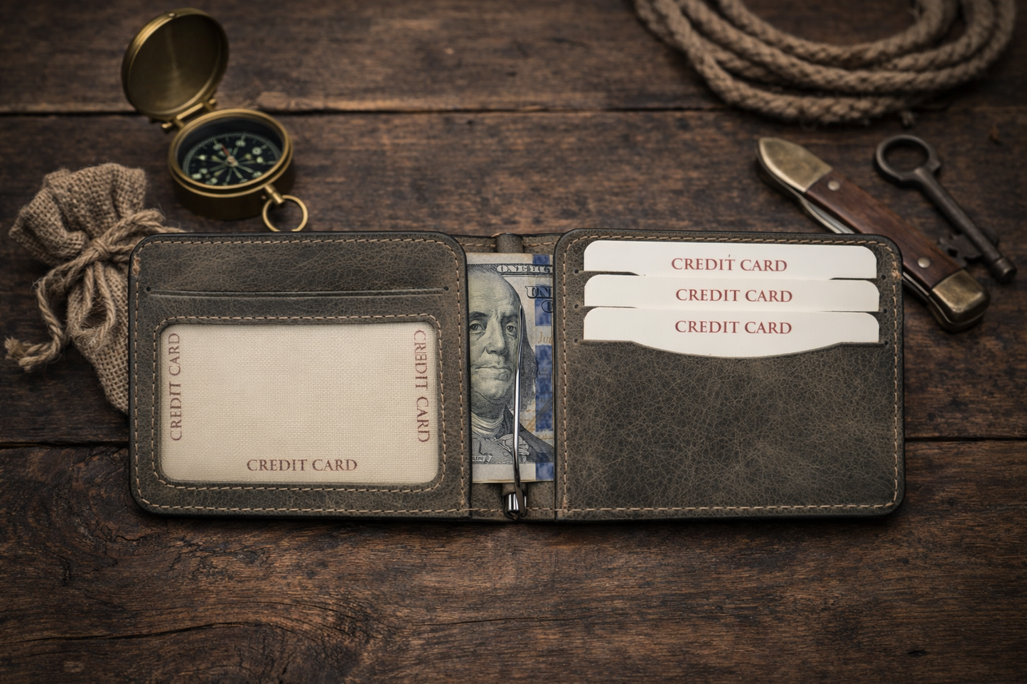 Leather Money Clip Wallet for Men, Bill Clip, Slim Wallet