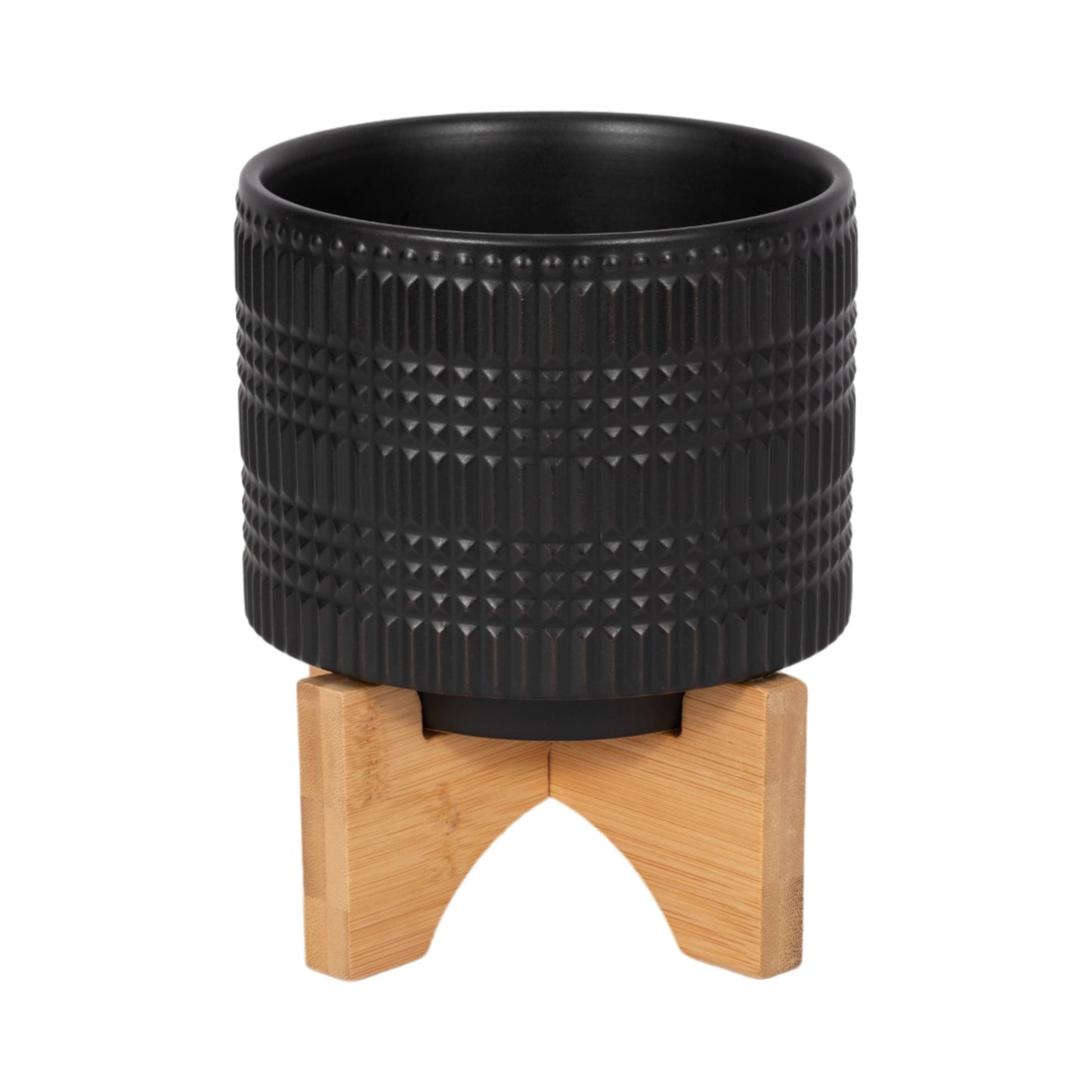 Black Ceramic Round Tribal with Wood Base