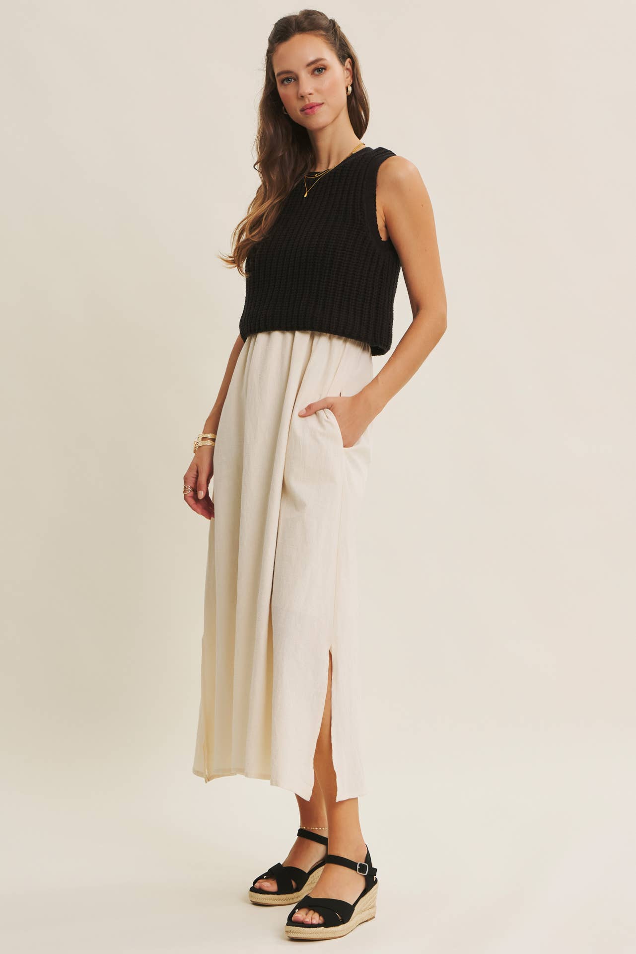 TRUE CUSTOMER FAVORITE CHUNKY SWEATER TWOFER MIDI DRESS