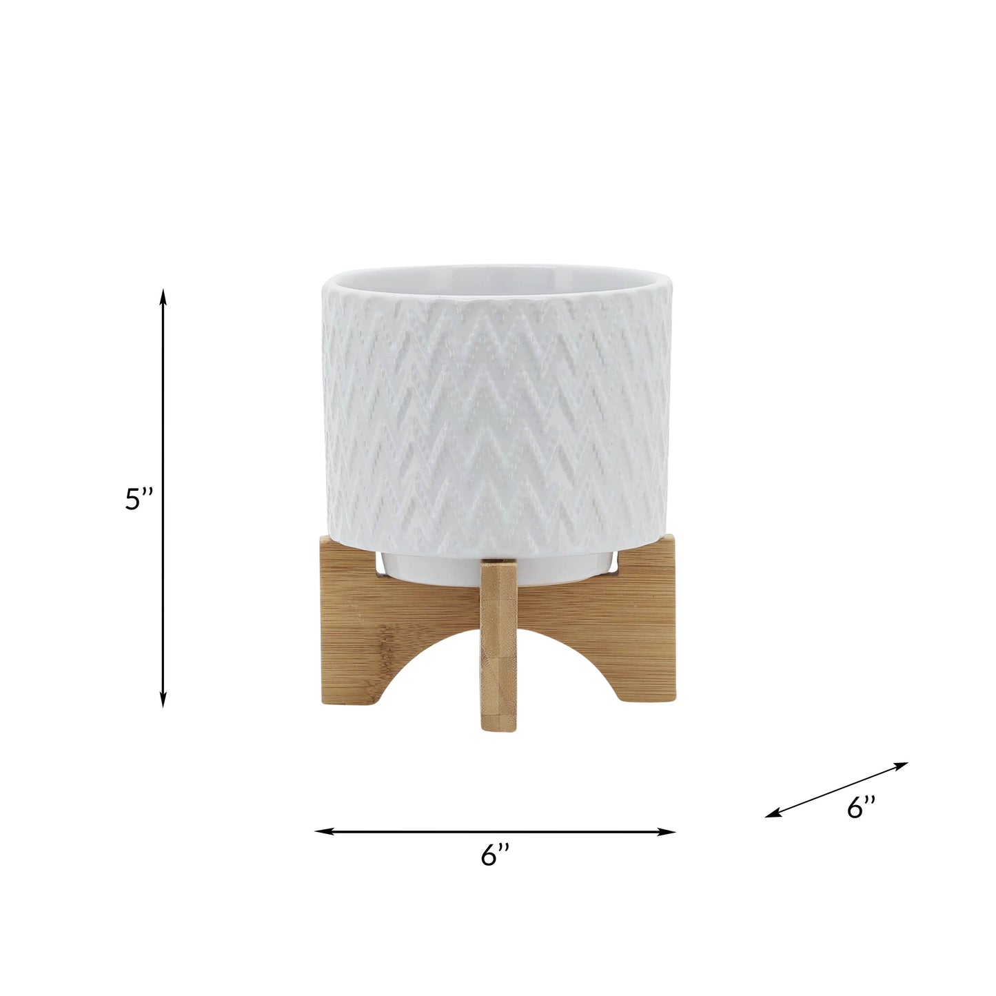 White Ceramic Round Chevron on Wood Stand