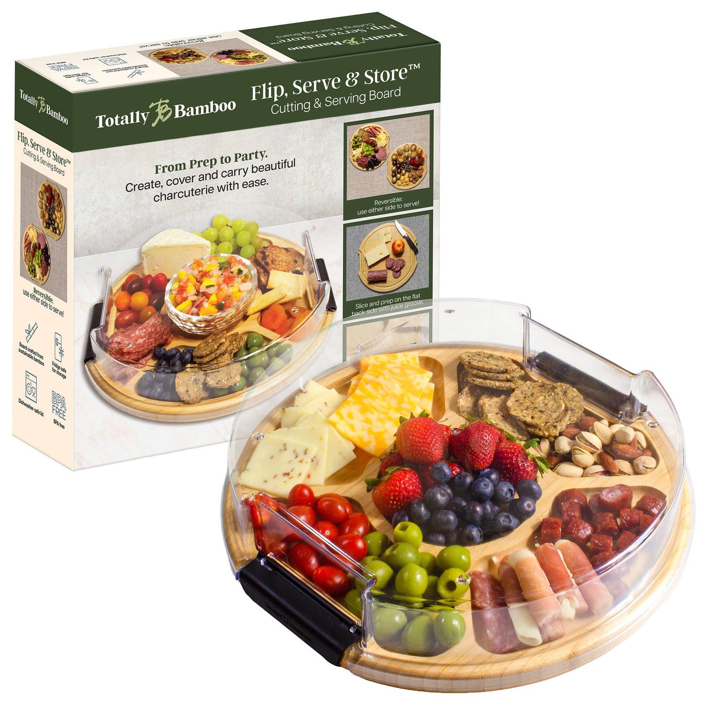 Flip, Serve & Store® Round Charcuterie Board w/ Locking Lid