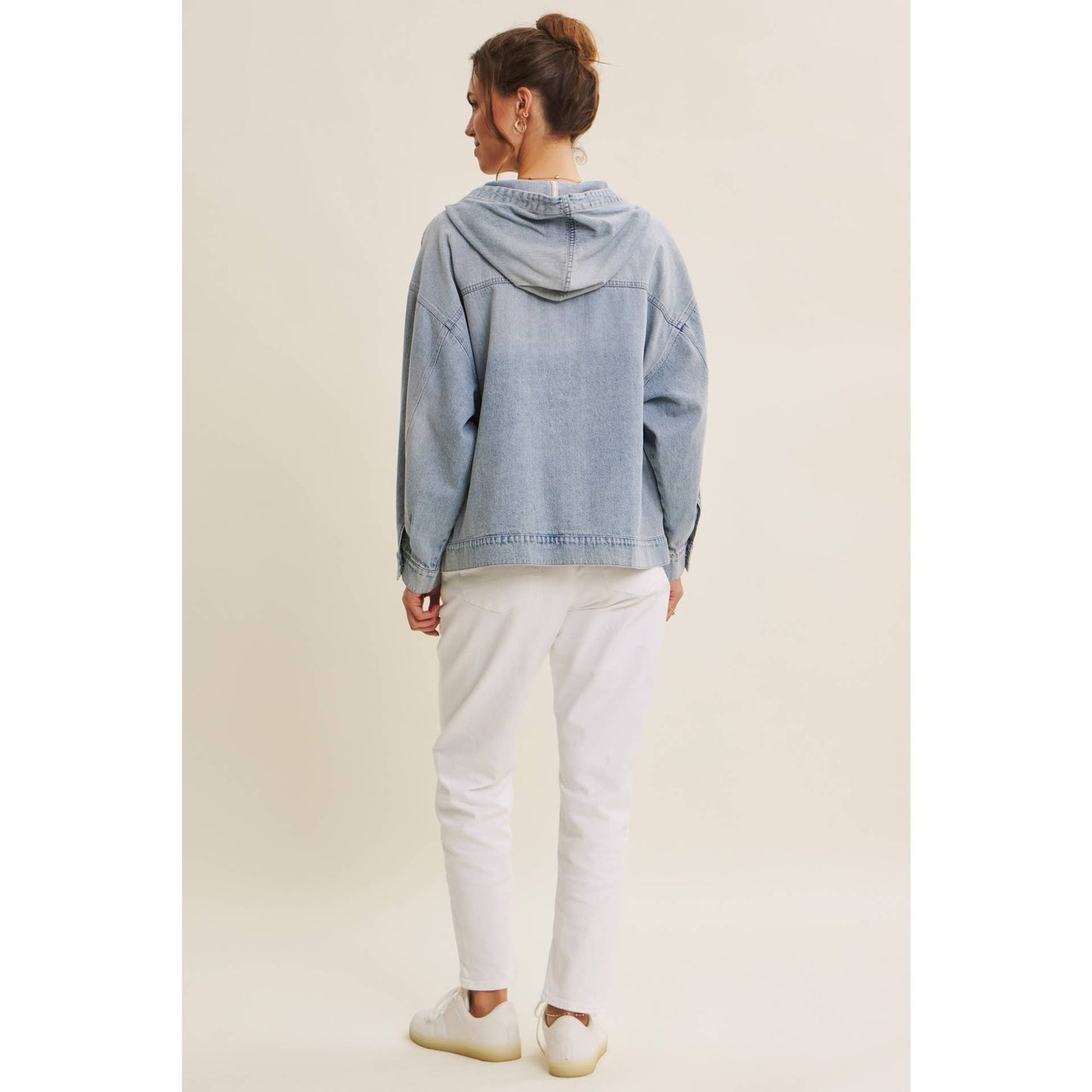 CRAVING COMFORT MINERAL-WASHED DENIM HOODED PULLOVER